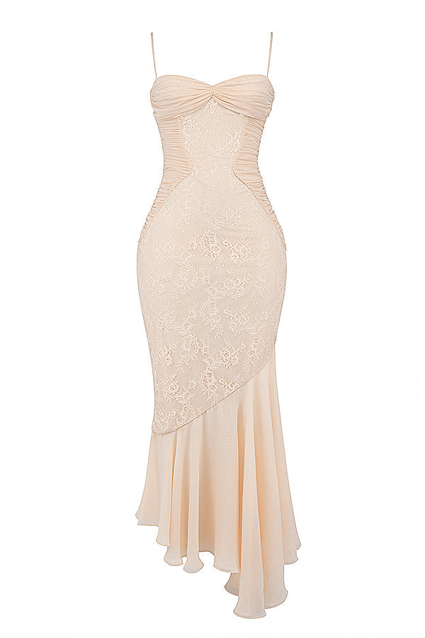 Felicia Vanilla Chiffon & Lace Dress