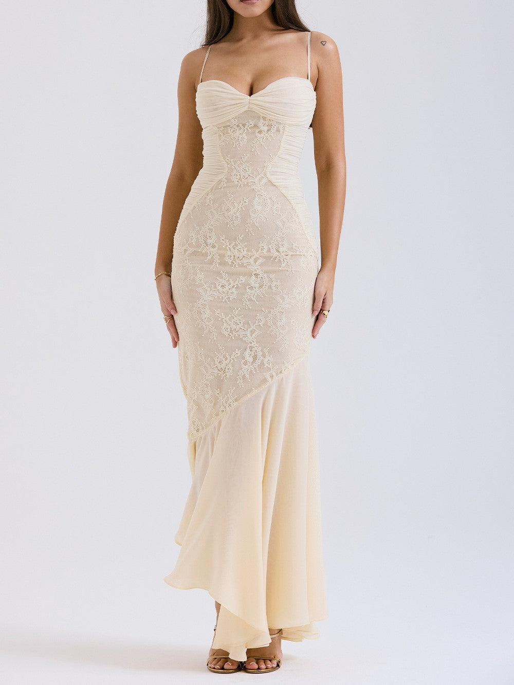 Felicia Vanilla Chiffon & Lace Dress