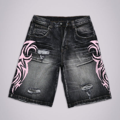 Flame Graffiti Denim Jorts