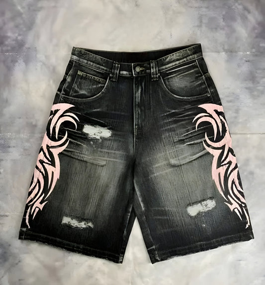 Flame Graffiti Denim Jorts