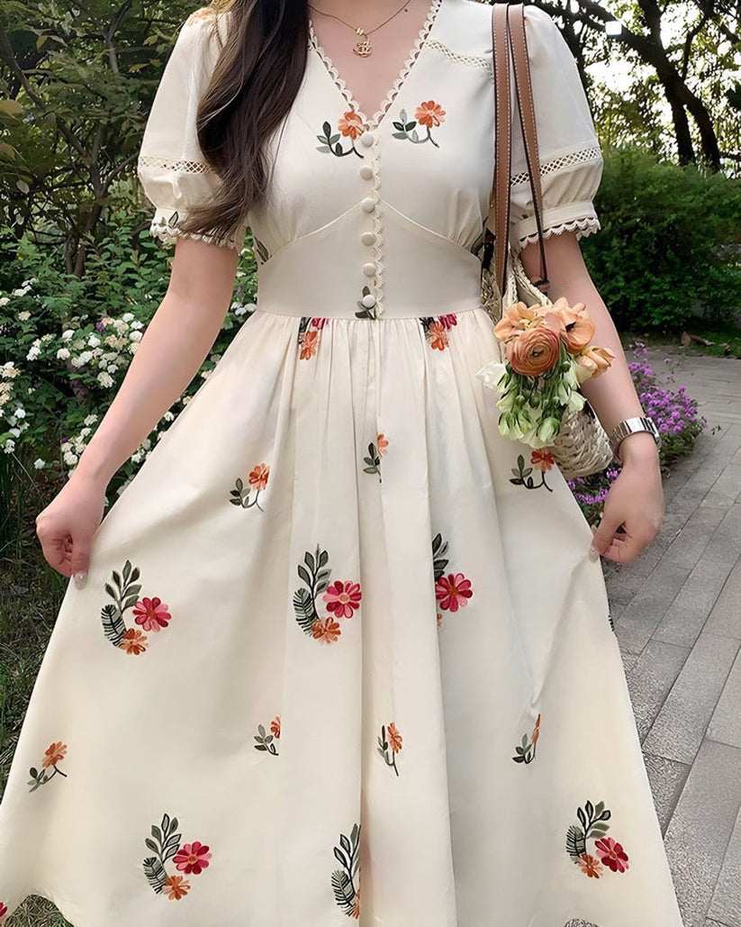 Floral Lace Puff Sleeve Dress