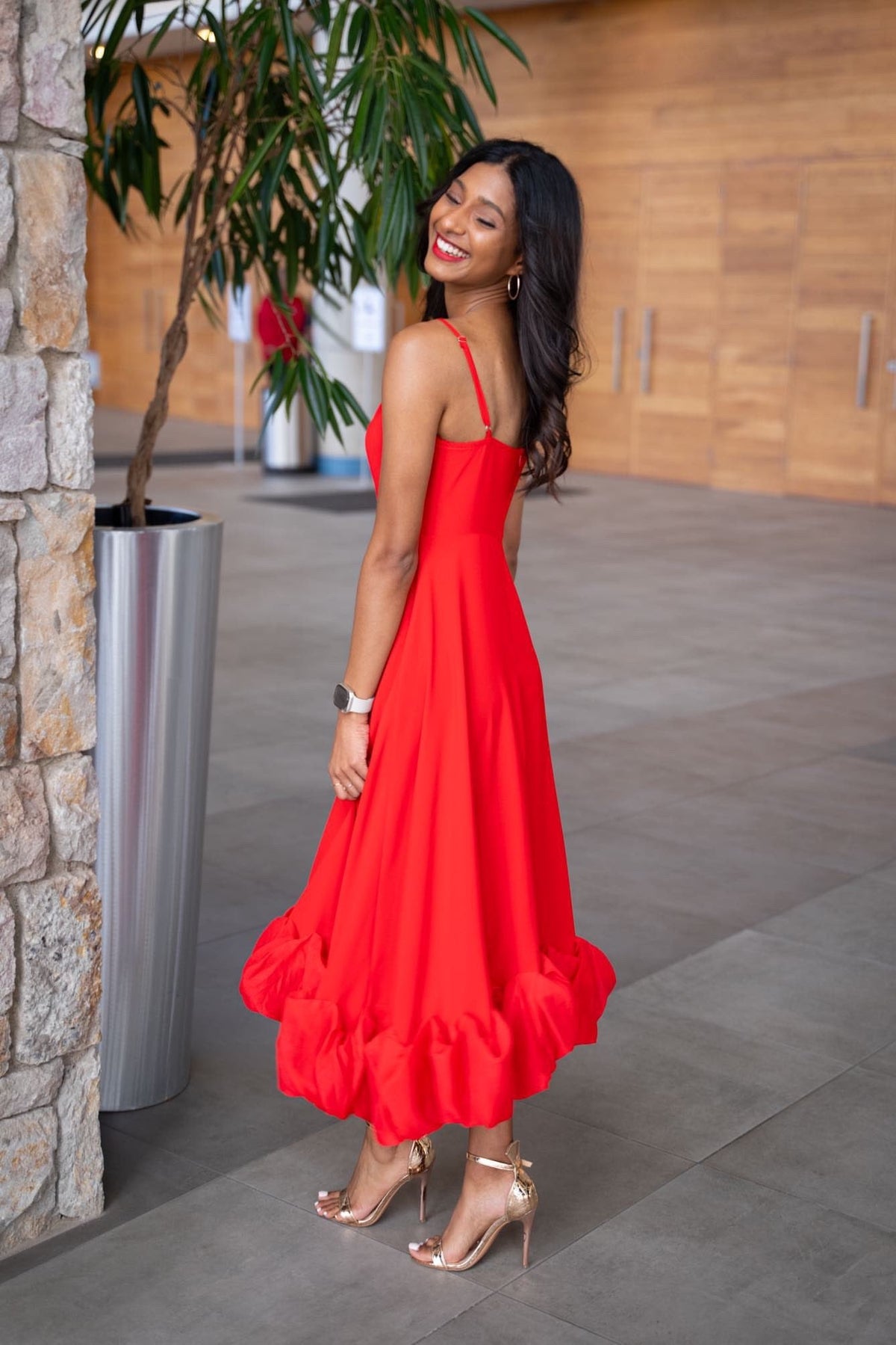 Flounce Bustier Midi Dress