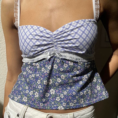Flower X Checkered Coquette Cami Top