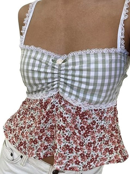 Flower X Checkered Coquette Cami Top