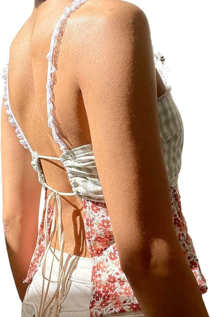 Flower X Checkered Coquette Cami Top