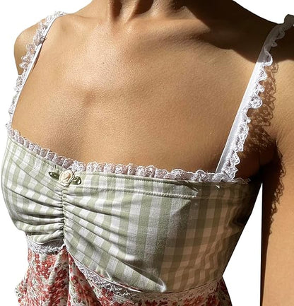 Flower X Checkered Coquette Cami Top