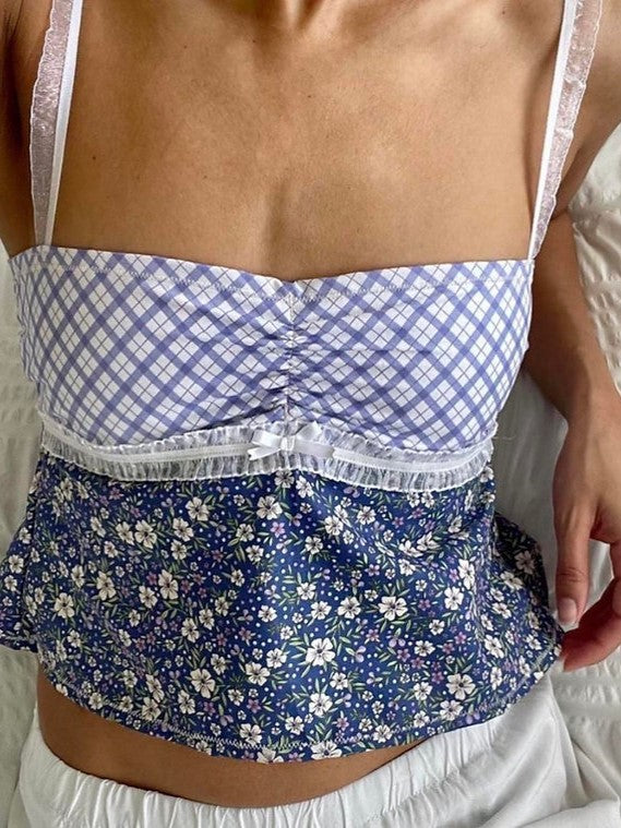 Flower X Checkered Coquette Cami Top