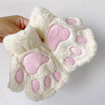 Fluffy Cat Paw Fingerless Gloves