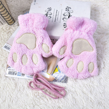 Fluffy Cat Paw Fingerless Gloves