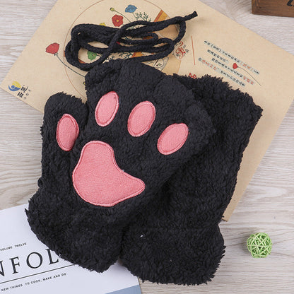 Fluffy Cat Paw Fingerless Gloves