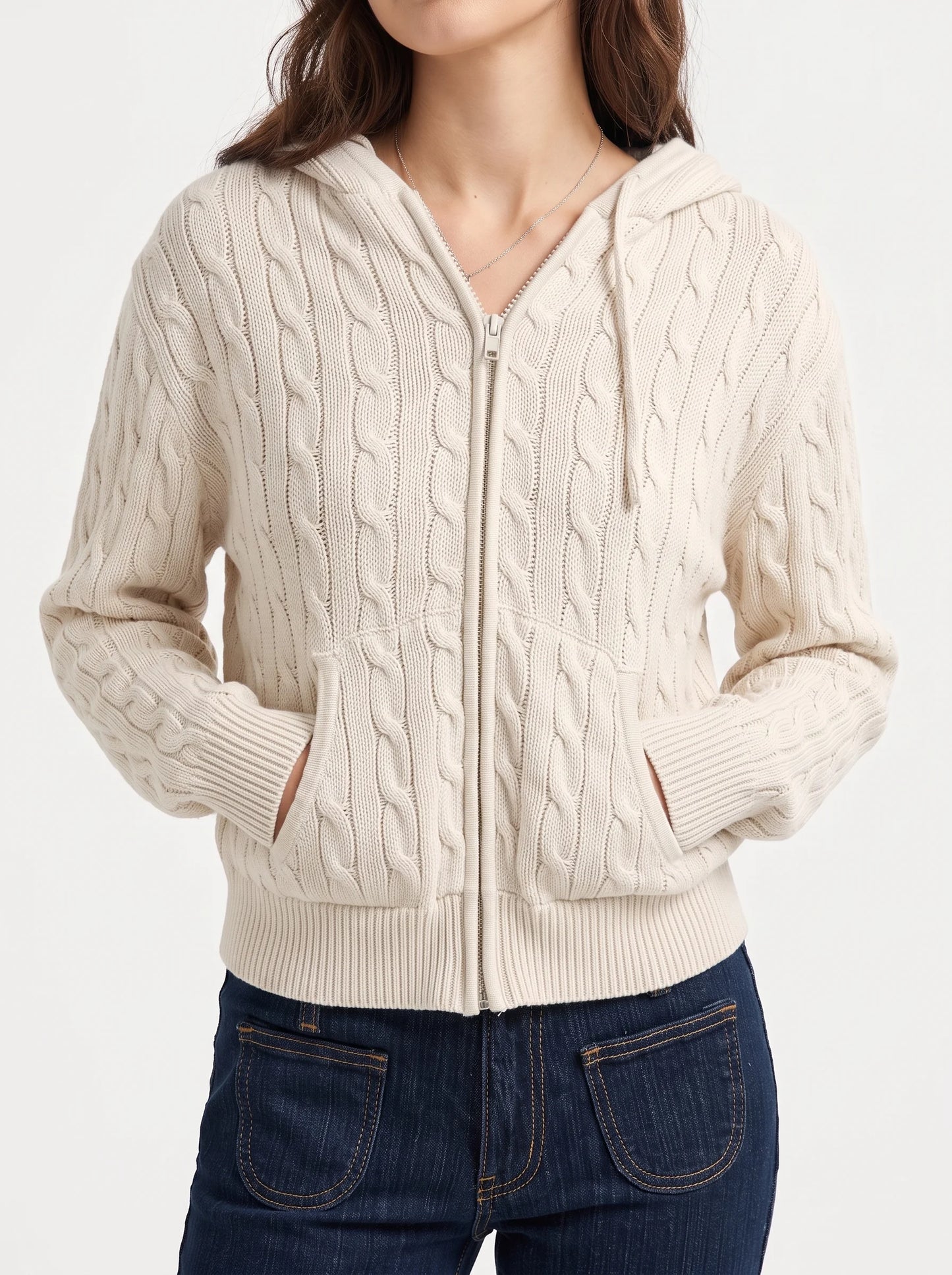 Ayla Cable Knit Zip Up Hoodie