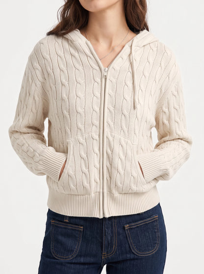 Ayla Cable Knit Zip Up Hoodie