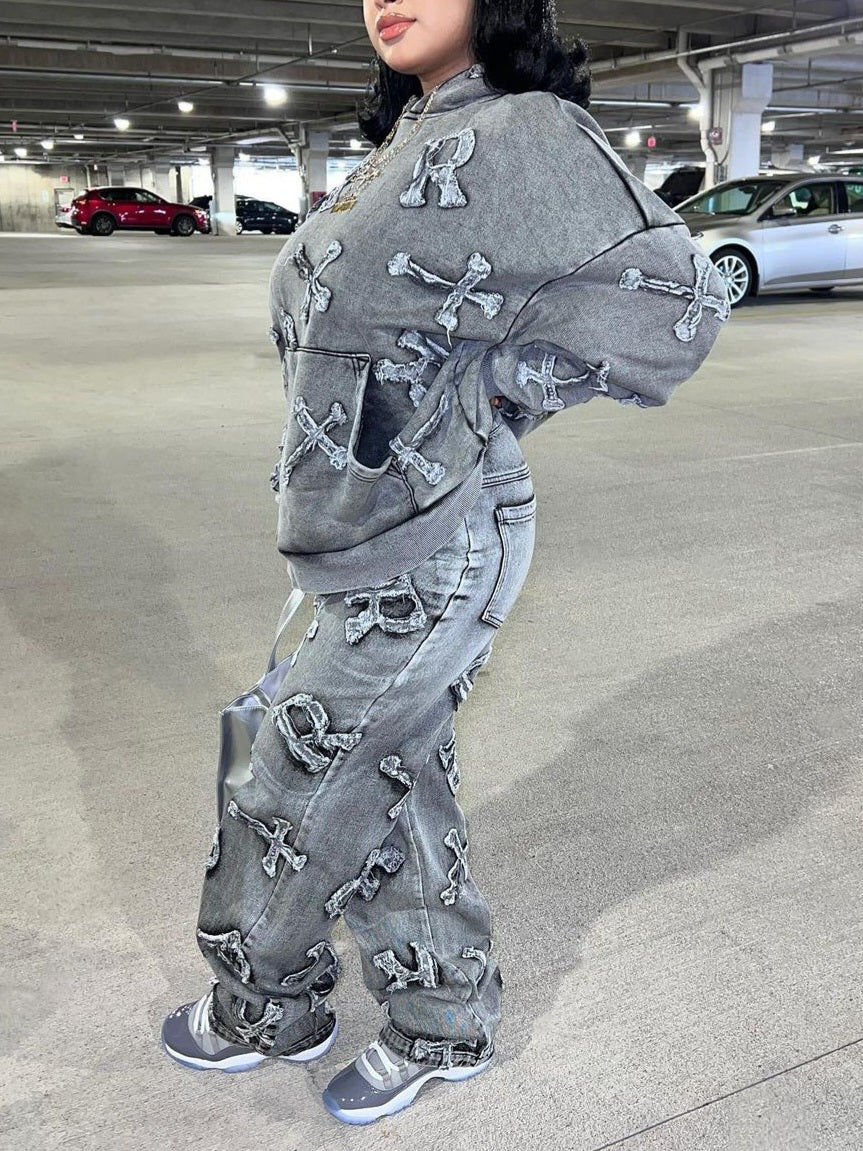 Frayed Cross & Letter Patch Hoodie