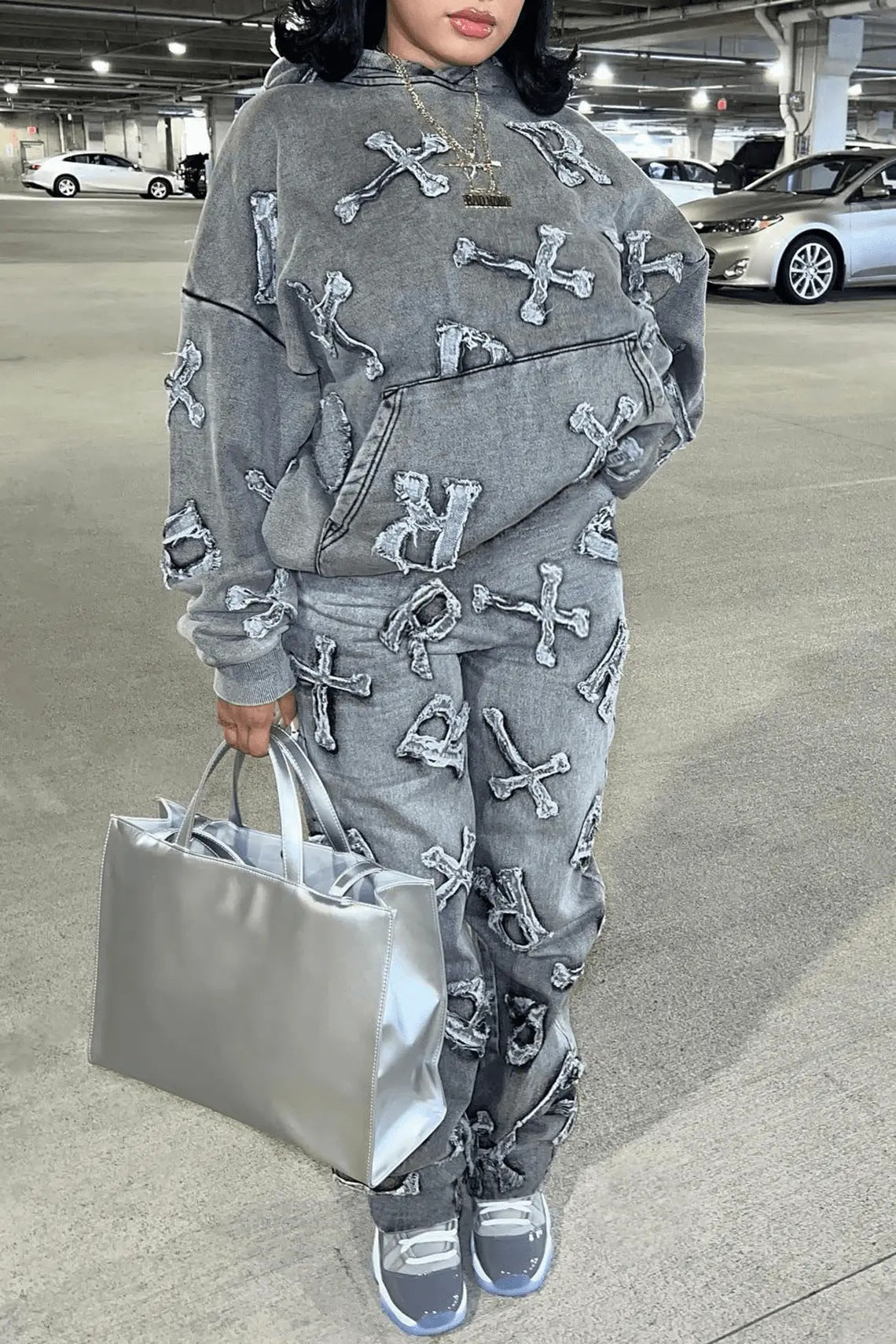 Frayed Cross & Letter Patch Hoodie