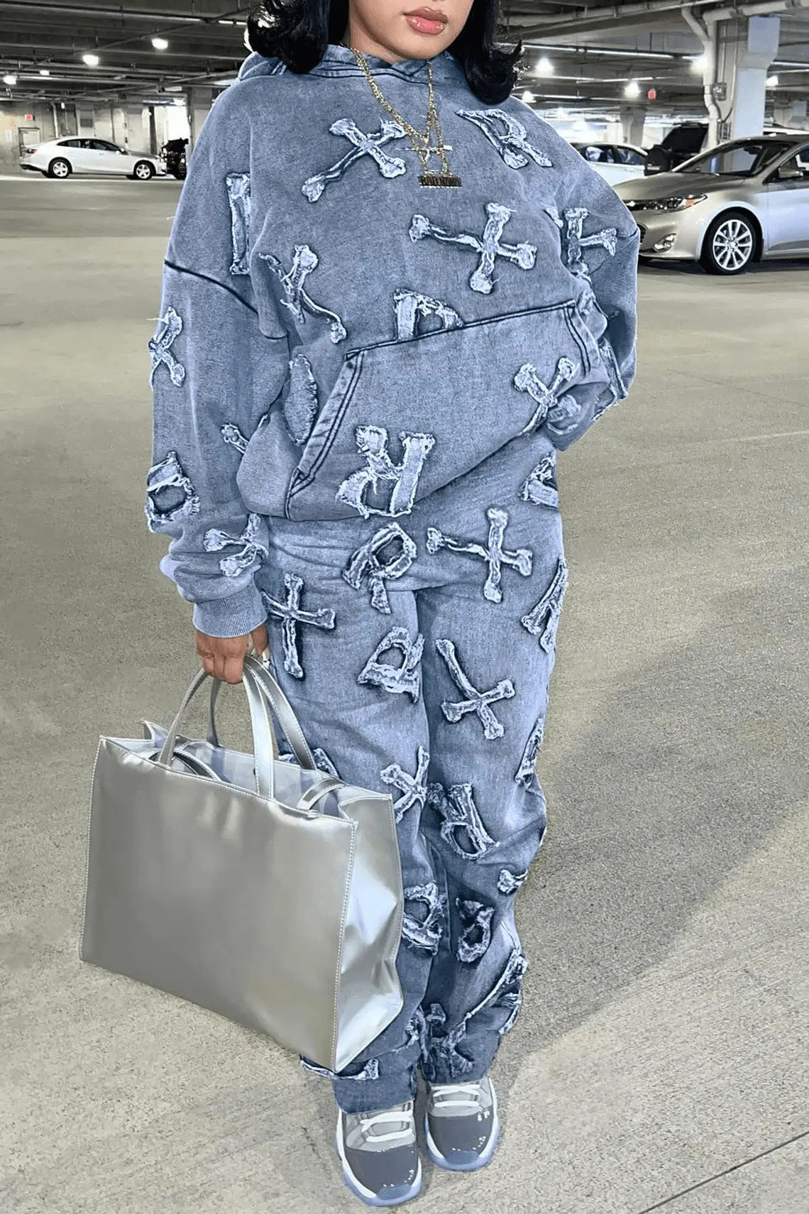 Frayed Cross & Letter Patch Hoodie