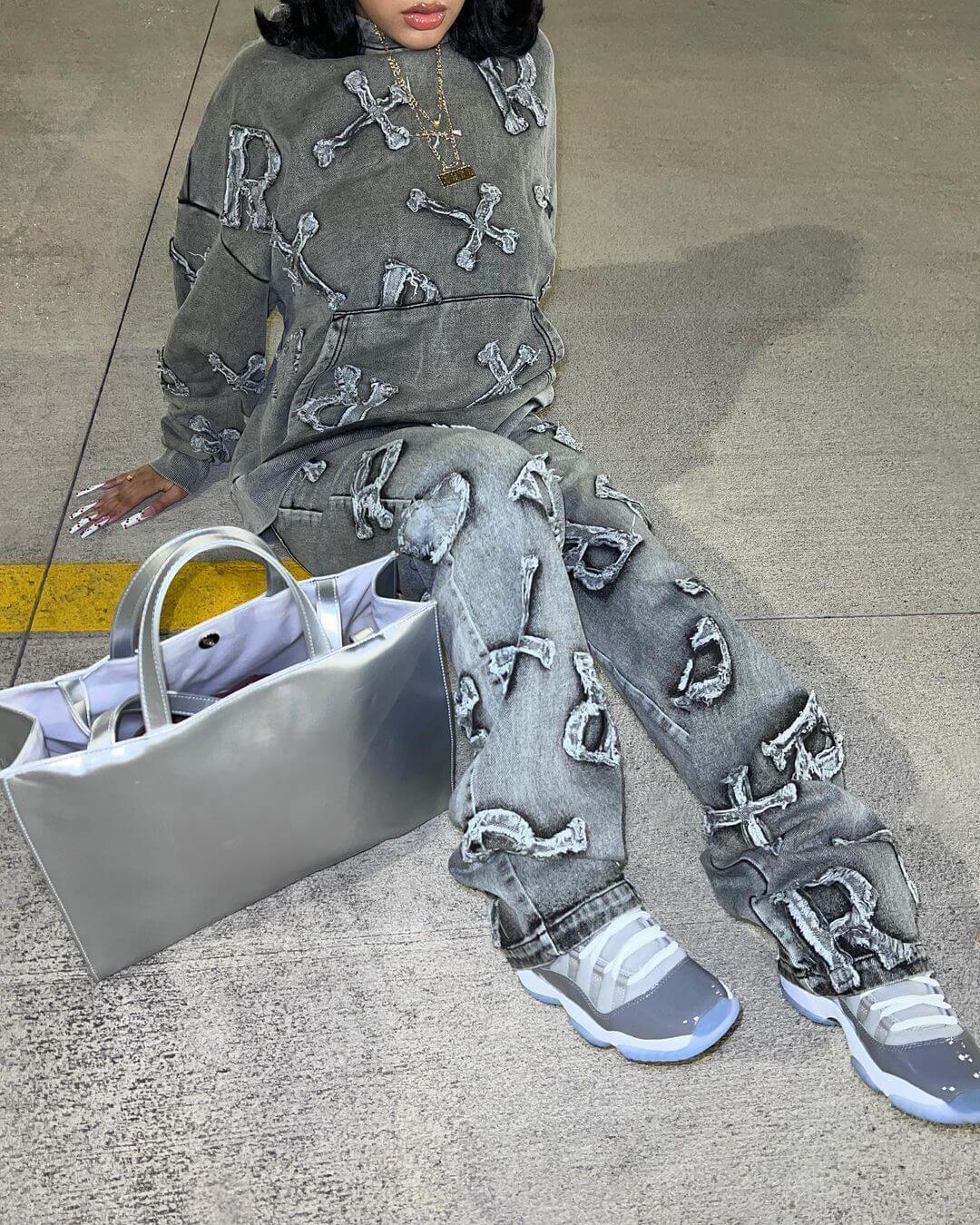 Frayed Cross & Letter Patch Hoodie