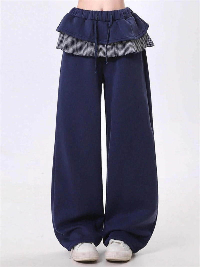 Gingham Peplum Layered Ruffle Waist Pants
