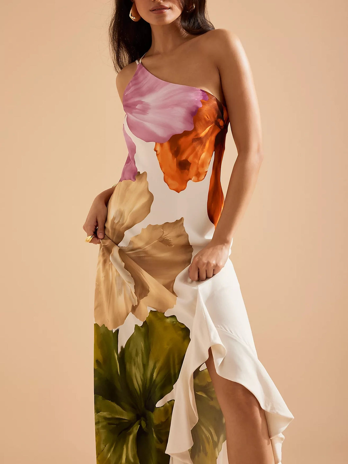 Glow Hibiscus One-Shoulder Maxi Dress