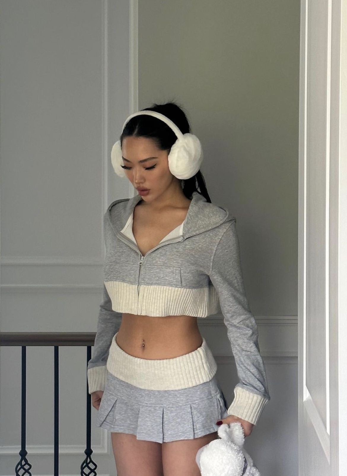 Gray Chunky Rib Two-Piece