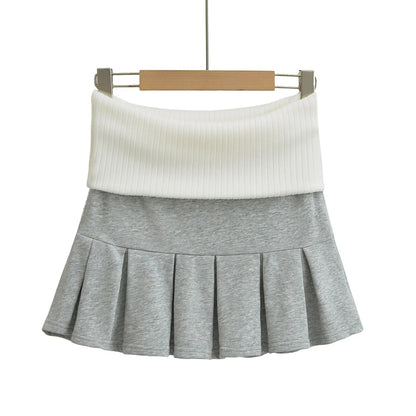 GossipGirl Contrast Crop Hooded Top & Skirt Set