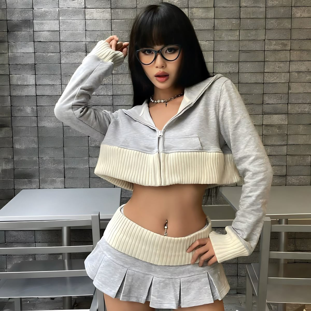 Gray Chunky Rib Two-Piece