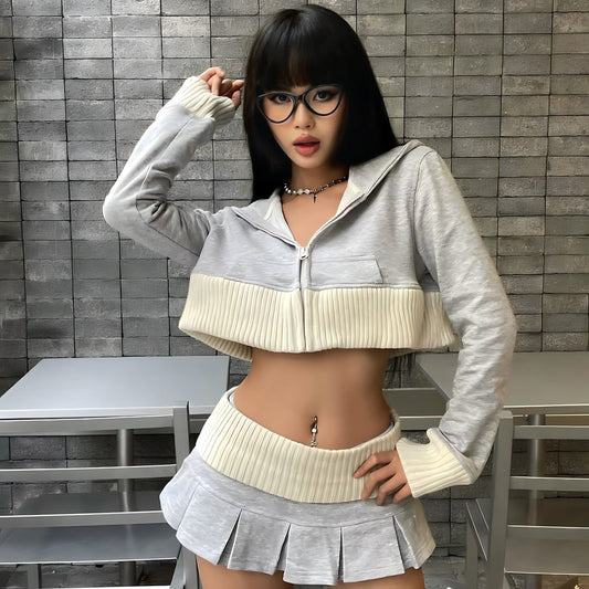 Gray Chunky Rib Two-Piece