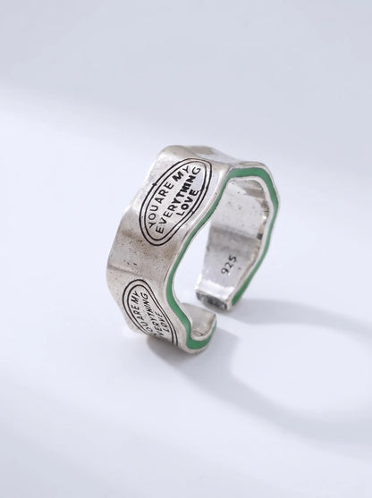 Green Stripe Letter Ring