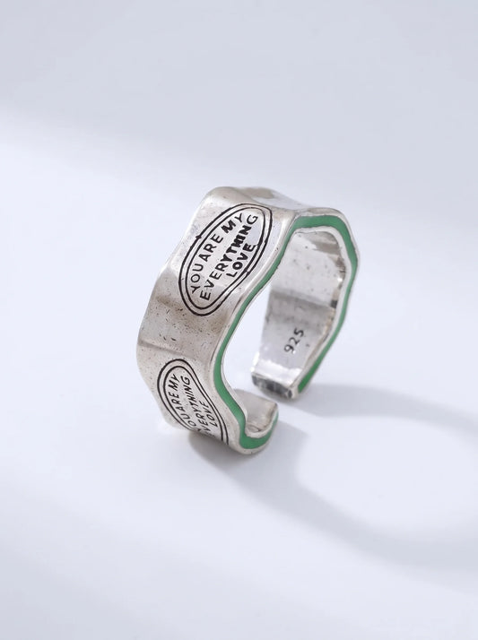 Green Stripe Letter Ring