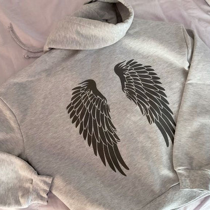 Grey Angel Wings Graphic Hoodie