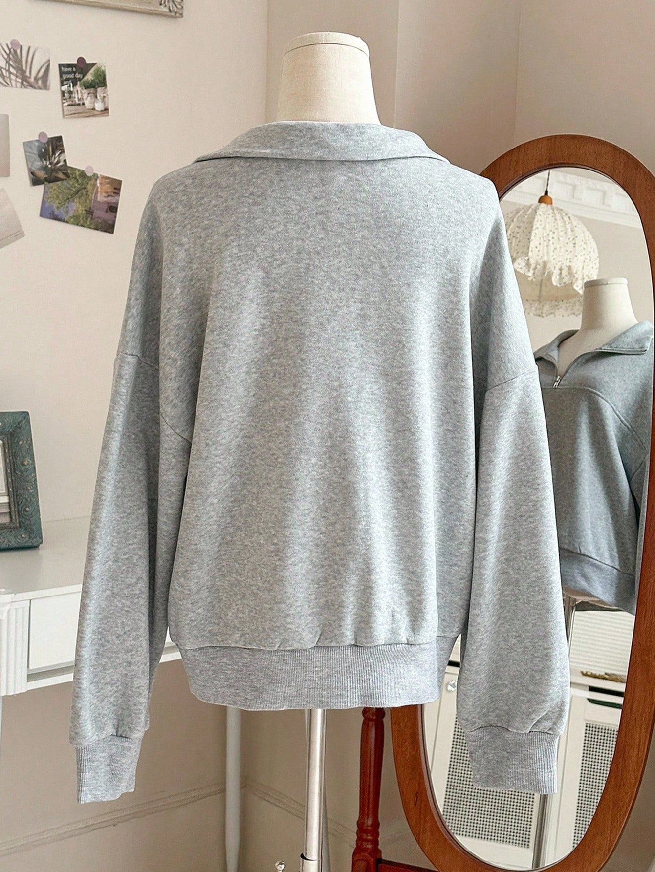 Grey Oversized Zip-Up Sweatshirt