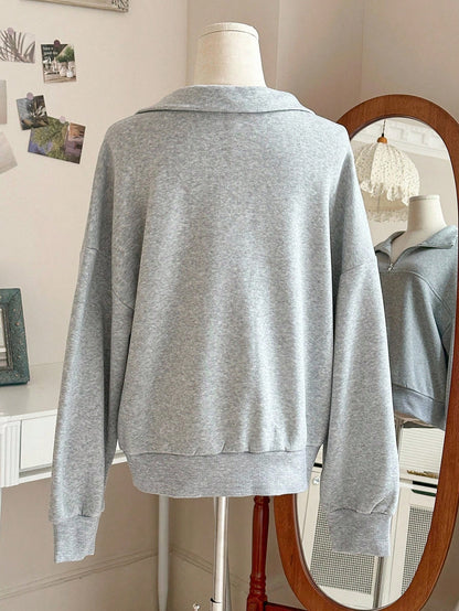 Grey Oversized Zip-Up Sweatshirt