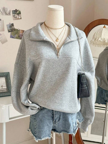 Grey Oversized Zip-Up Sweatshirt