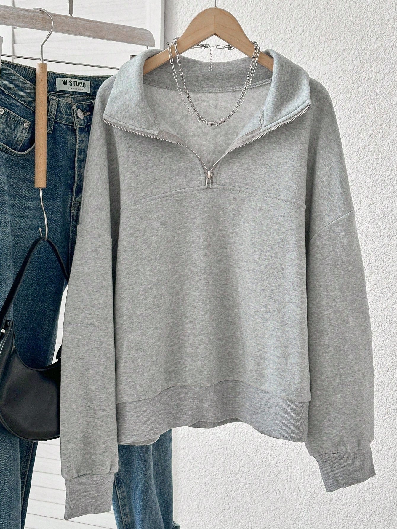 Grey Oversized Zip-Up Sweatshirt