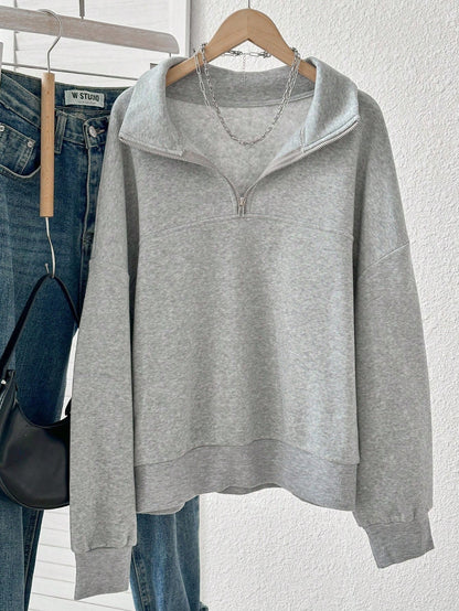 Grey Oversized Zip-Up Sweatshirt
