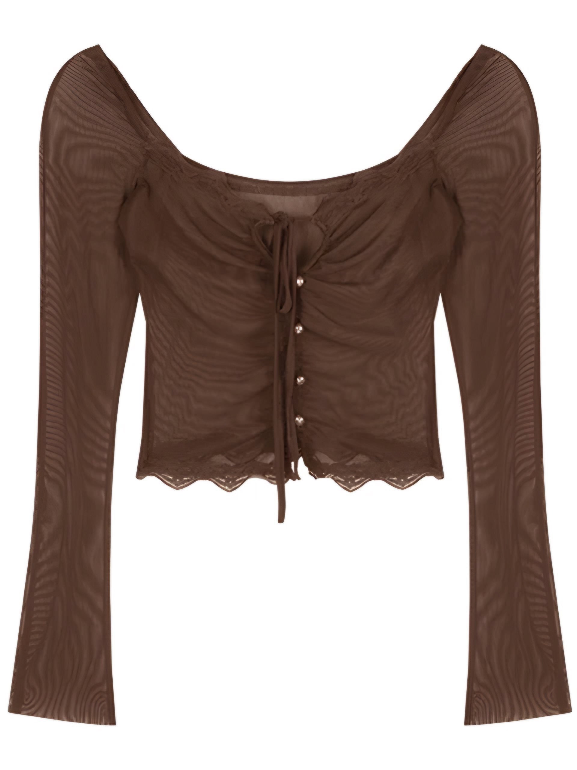 Grunge Wavy Hem Sheer Blouse