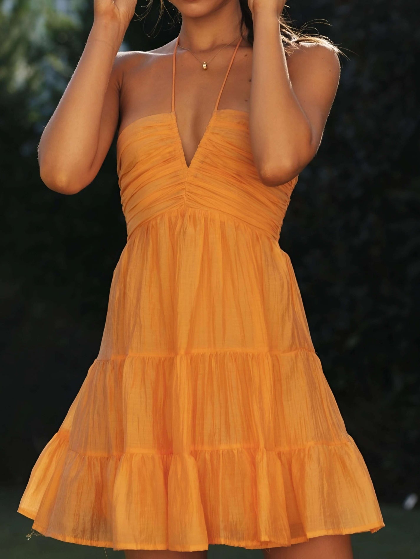 Halter Neck Flowy Layered Mini Dress – Luxandluxy