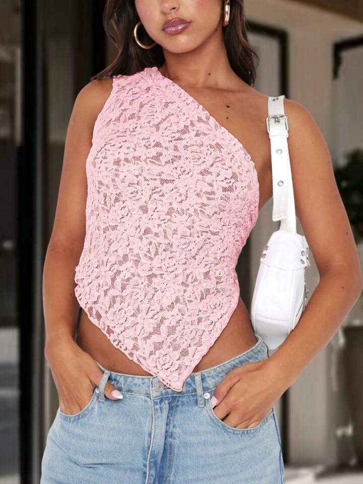 Haughty Lace Muse One-Shoulder Top
