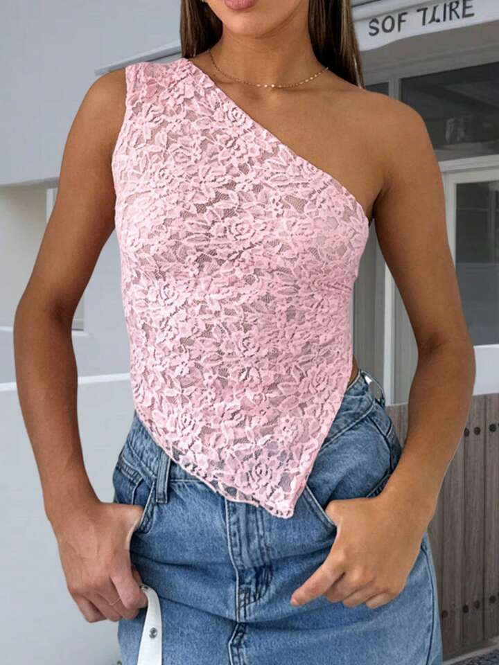 Haughty Lace Muse One-Shoulder Top