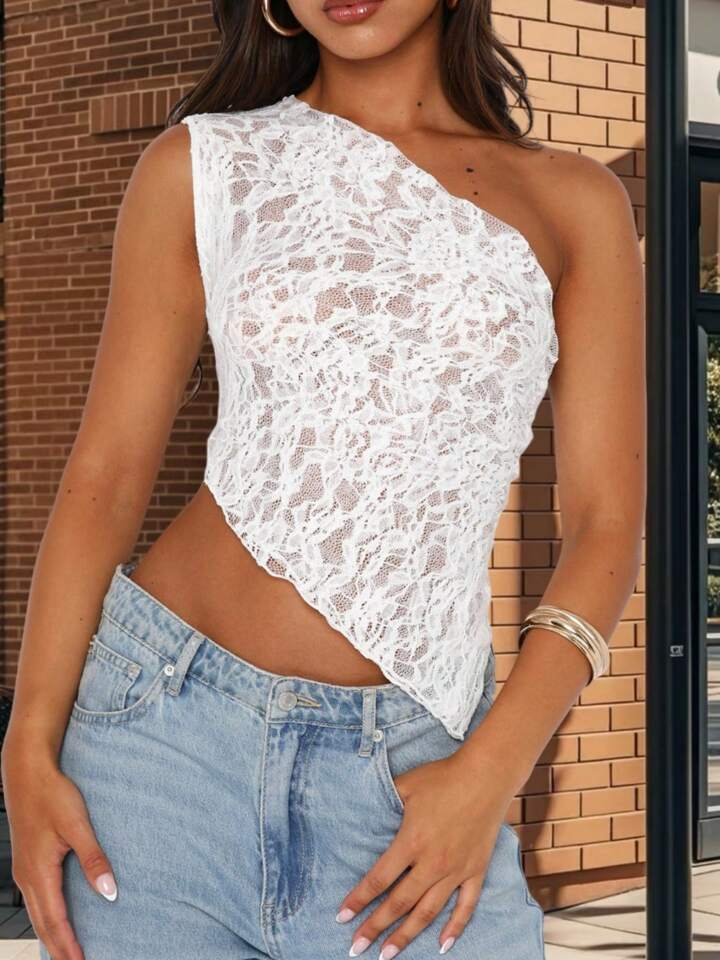 Haughty Lace Muse One-Shoulder Top
