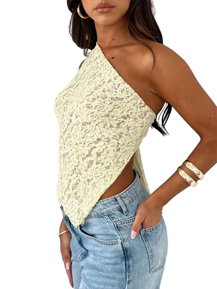 Haughty Lace Muse One-Shoulder Top