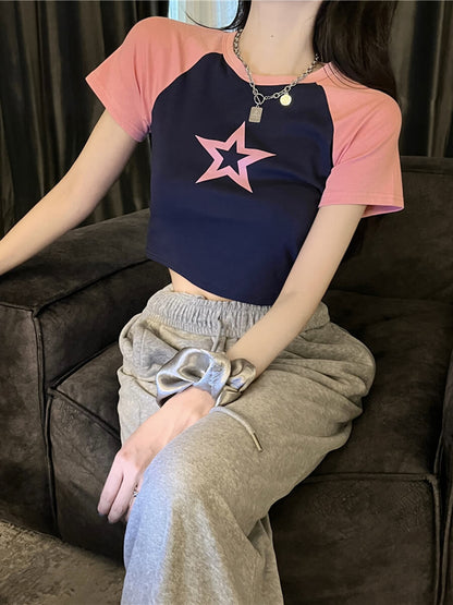 Hollow Star Print Crop T-Shirt