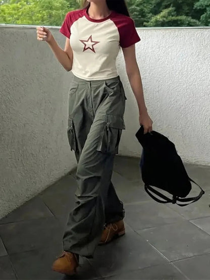 Hollow Star Print Crop T-Shirt