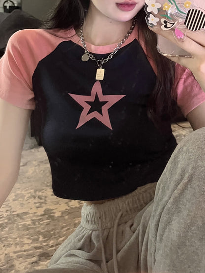 Hollow Star Print Crop T-Shirt
