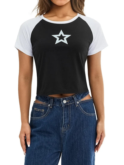 Hollow Star Print Crop T-Shirt