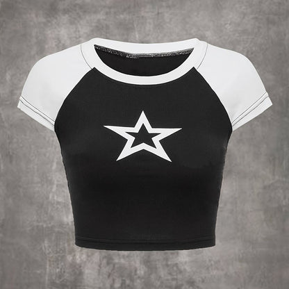 Hollow Star Print Crop T-Shirt
