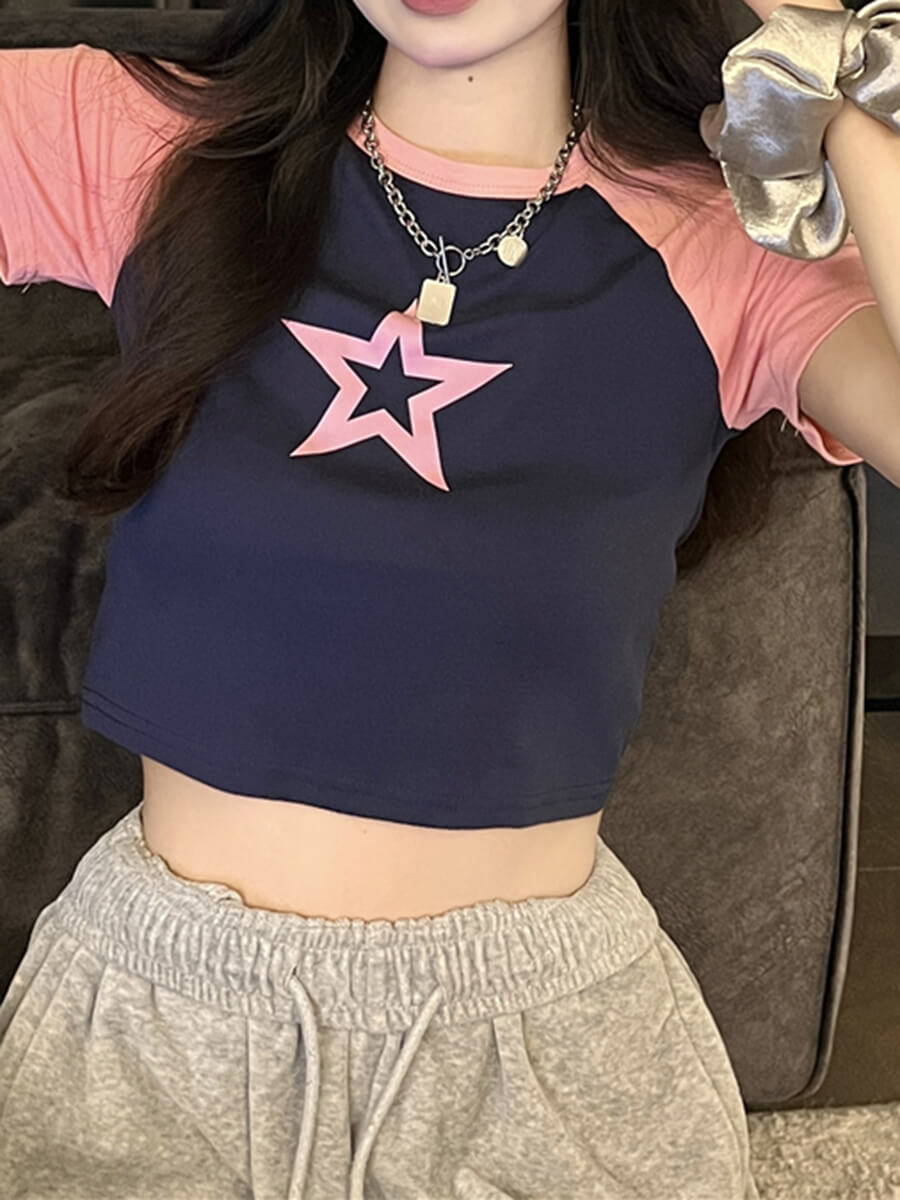 Hollow Star Print Crop T-Shirt