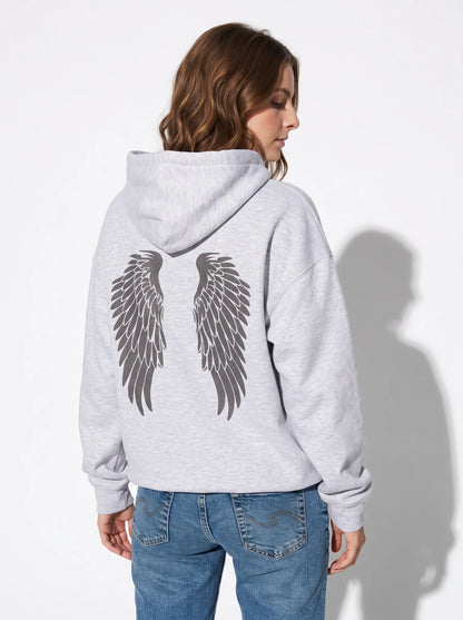 Grey Angel Wings Graphic Hoodie