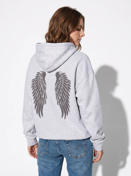 Grey Angel Wings Graphic Hoodie