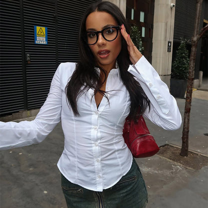 Hottie Fitted White Long Flared Sleeve Shirt