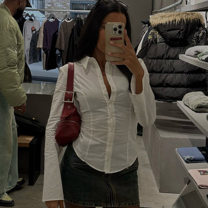 Hottie Fitted White Long Flared Sleeve Shirt